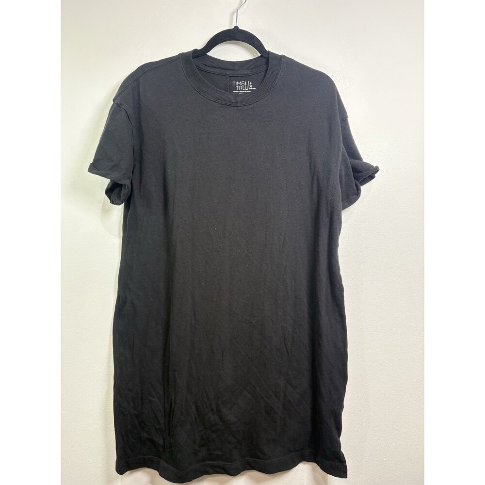 Time and Tru Women's L Black Solid Crew Neck Short Sleeve T-Shirt Regular